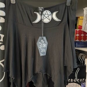 The Grave Girls Black Asymmetrical Skirt with Moon and Pentagram
